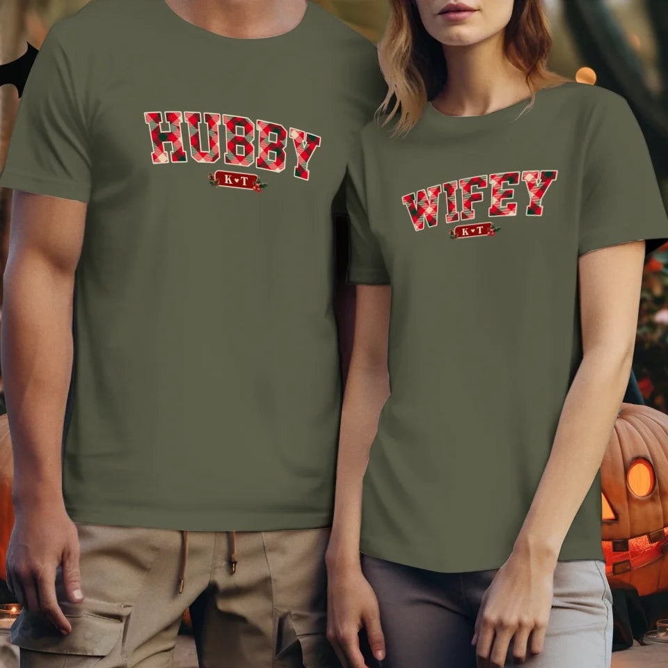 Wifey Plaid - Custom Name - Personalized Gift For Couples - Unisex T-Shirt