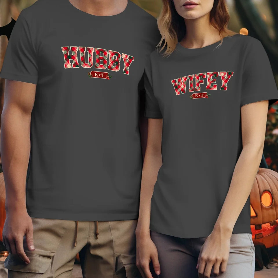 Wifey Plaid - Custom Name - Personalized Gift For Couples - Unisex T-Shirt