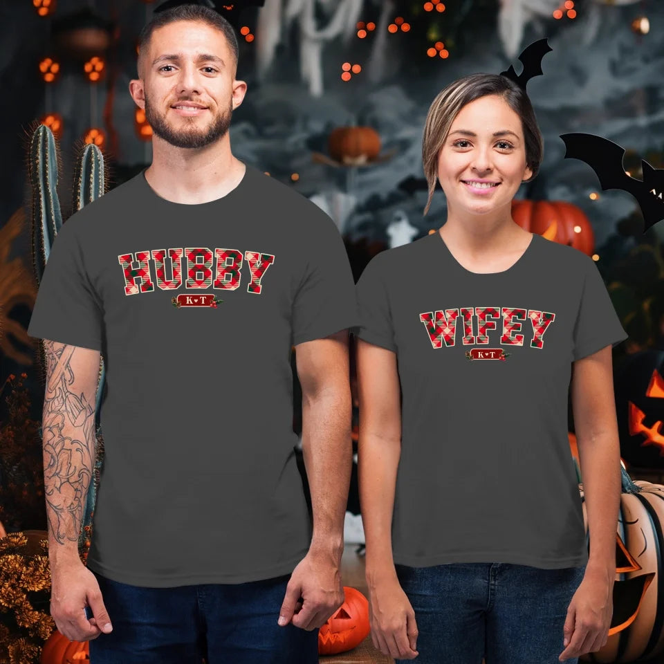 Wifey Plaid - Custom Name - Personalized Gift For Couples - Unisex T-Shirt