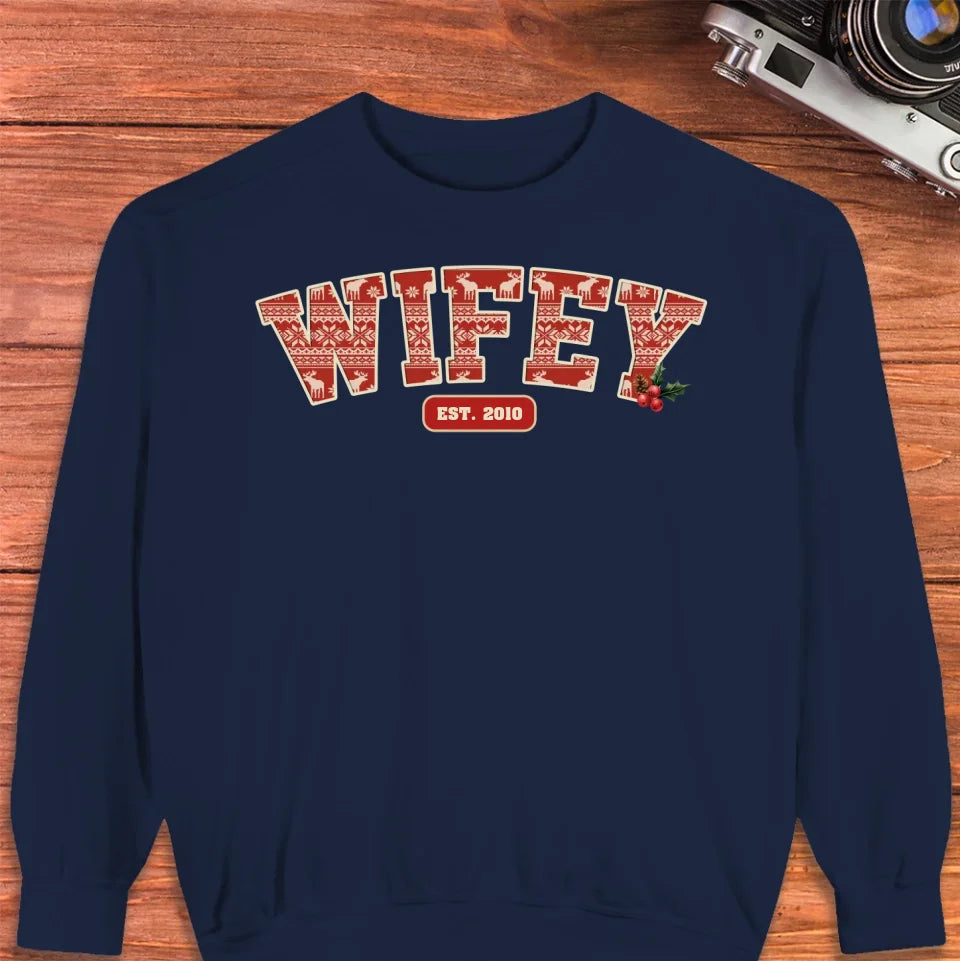 Wifey Pattern - Custom Name - Personalized Gift For Couples - Unisex Sweater