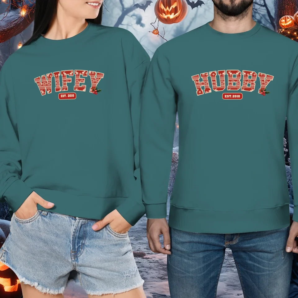 Wifey Pattern - Custom Name - Personalized Gift For Couples - Unisex Sweater