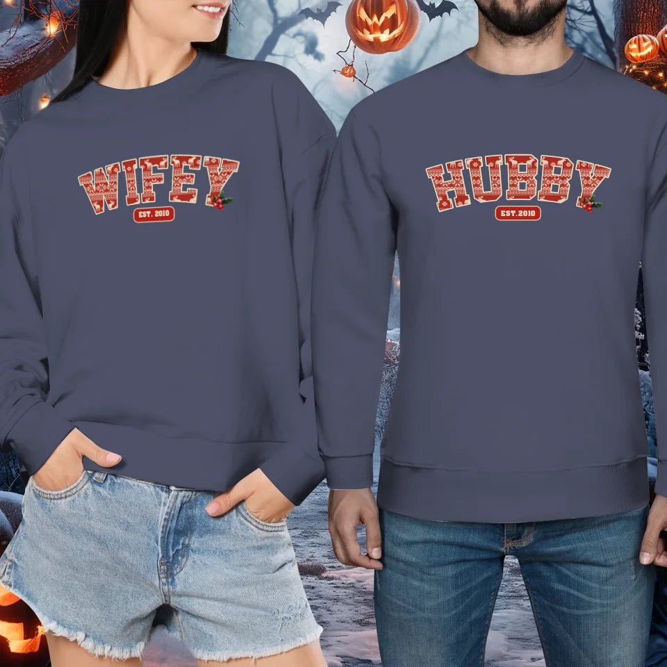 Wifey Pattern - Custom Name - Personalized Gift For Couples - Unisex Sweater