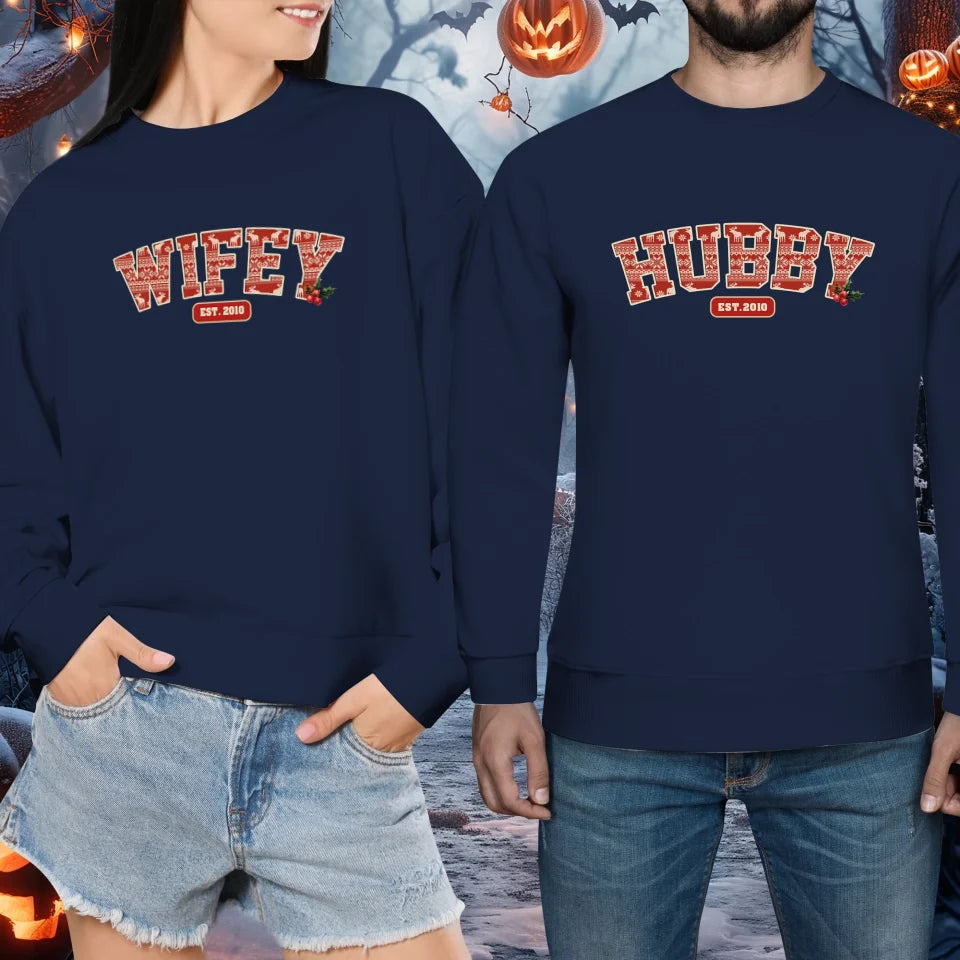 Wifey Pattern - Custom Name - Personalized Gift For Couples - Unisex Sweater