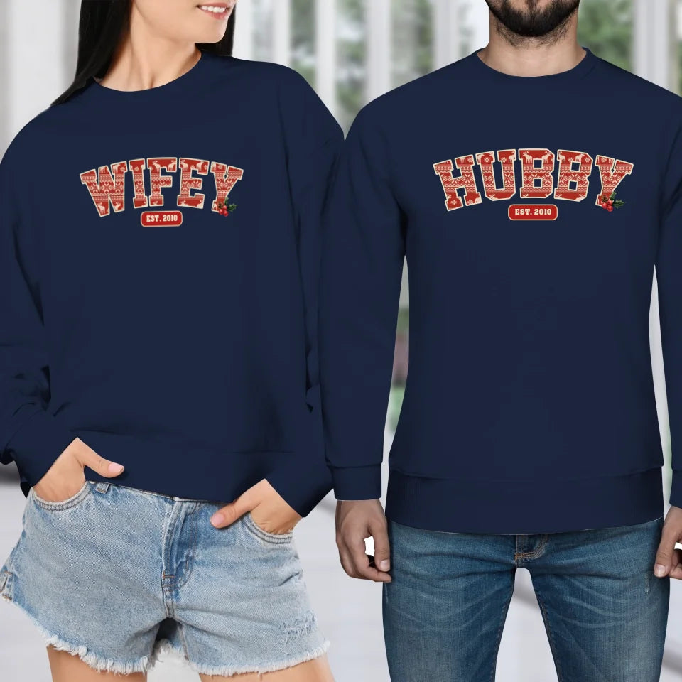 Wifey Pattern - Custom Name - Personalized Gift For Couples - Unisex Sweater