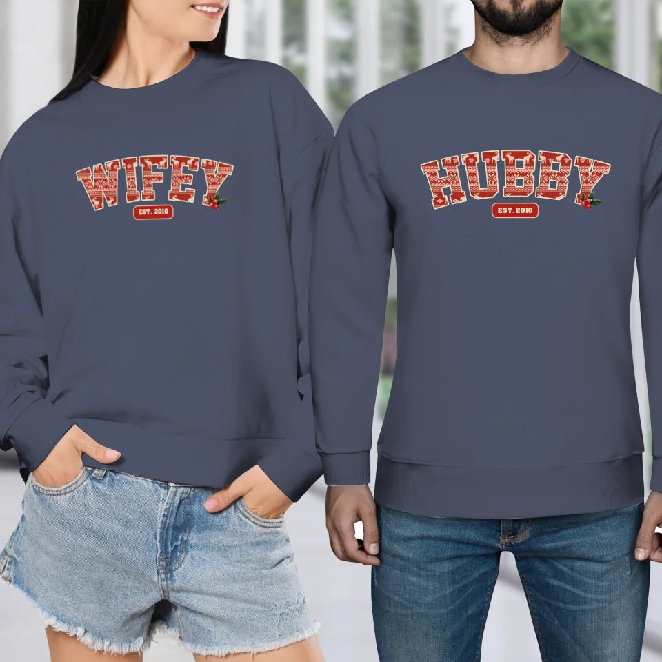 Wifey Pattern - Custom Name - Personalized Gift For Couples - Unisex Sweater