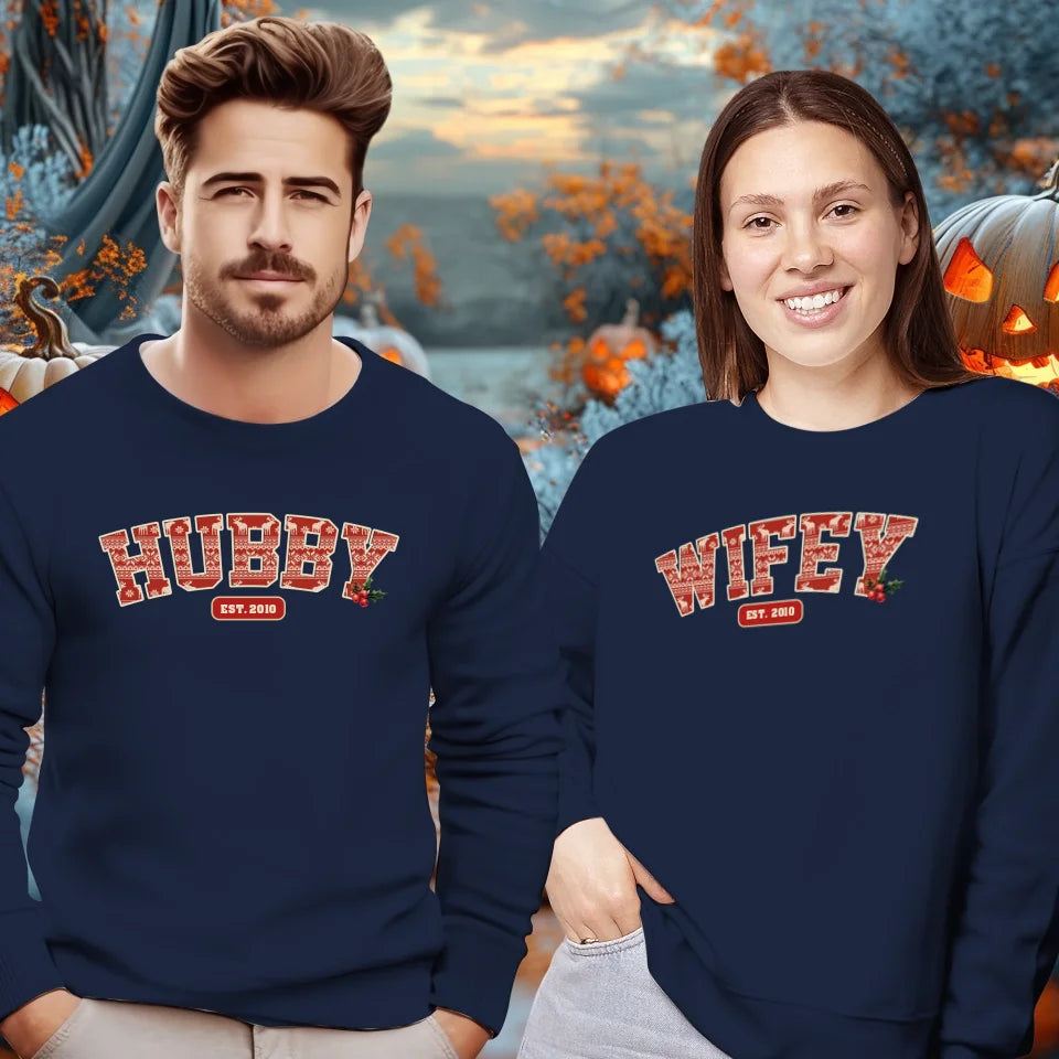 Wifey Pattern - Custom Name - Personalized Gift For Couples - Unisex Sweater