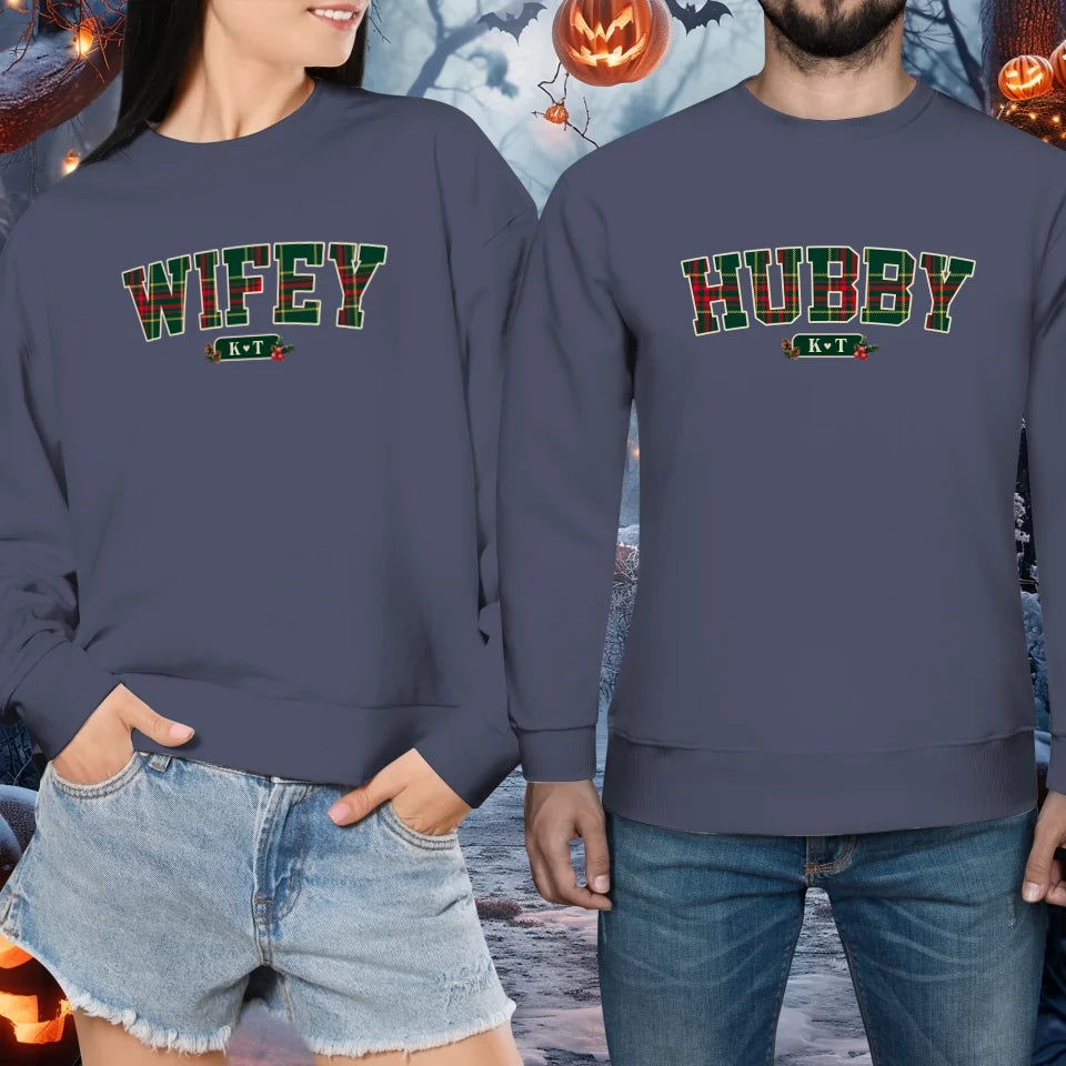 Wifey Plaid - Custom Name - Personalized Gift For Couples - Unisex Sweater