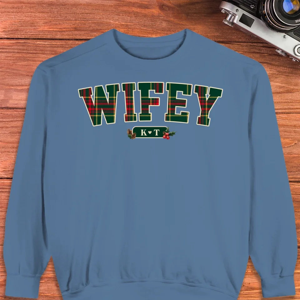 Wifey Plaid - Custom Name - Personalized Gift For Couples - Unisex Sweater