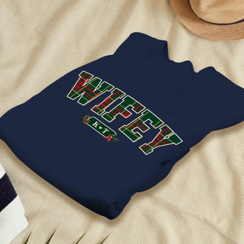 Wifey Plaid - Custom Name - Personalized Gift For Couples - Unisex Sweater