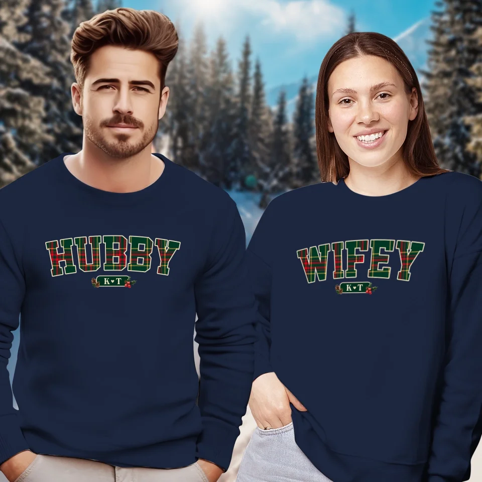 Wifey Plaid - Custom Name - Personalized Gift For Couples - Unisex Sweater