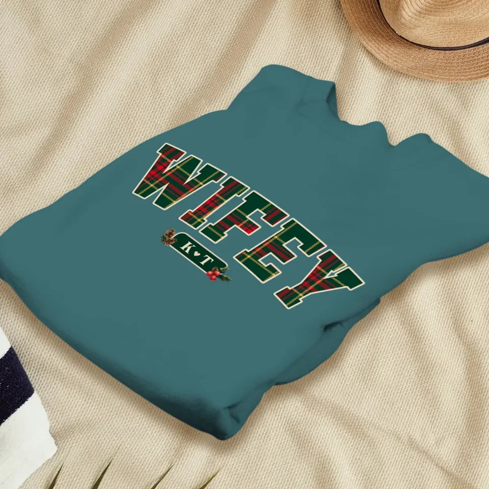 Wifey Plaid - Custom Name - Personalized Gift For Couples - Unisex Sweater