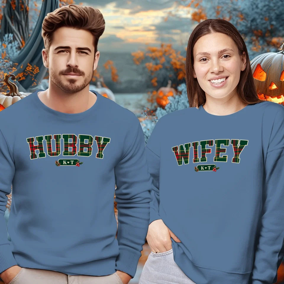 Wifey Plaid - Custom Name - Personalized Gift For Couples - Unisex Sweater