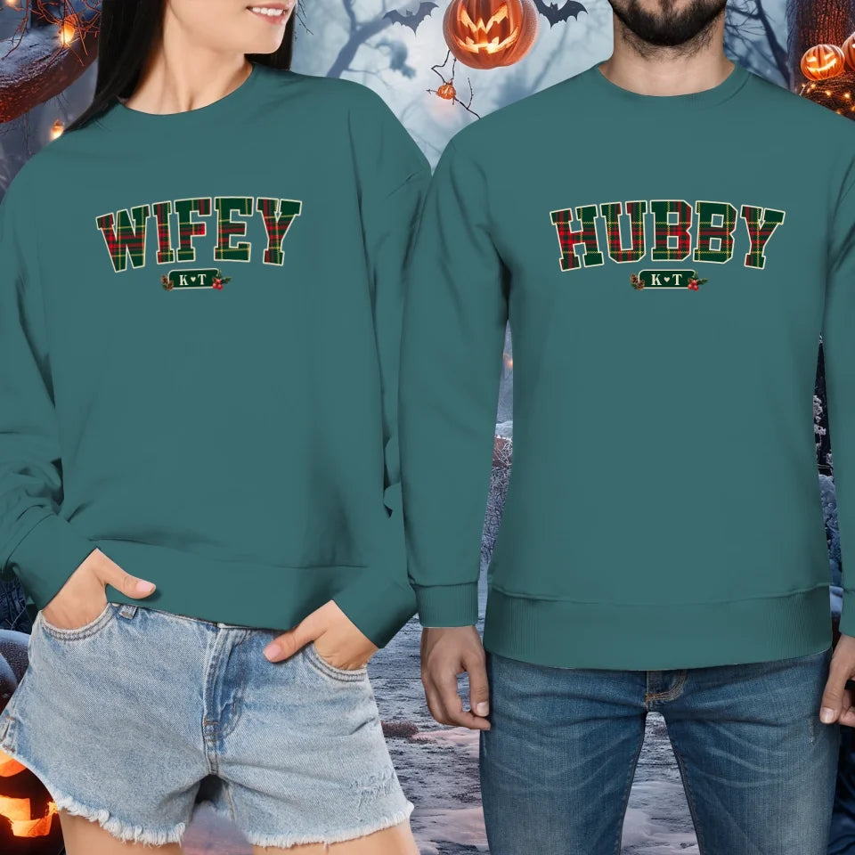 Wifey Plaid - Custom Name - Personalized Gift For Couples - Unisex Sweater