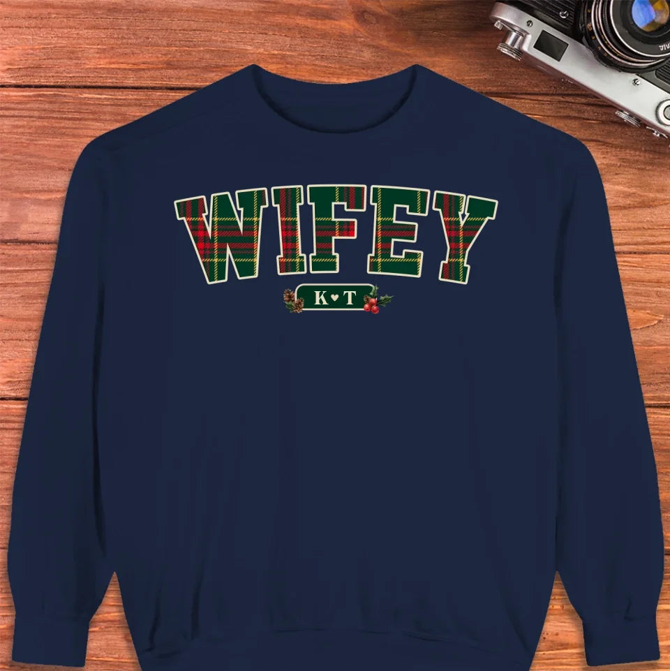 Wifey Plaid - Custom Name - Personalized Gift For Couples - Unisex Sweater