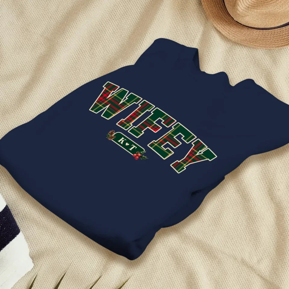 Wifey Plaid - Custom Name - Personalized Gift For Couples - Unisex Sweater