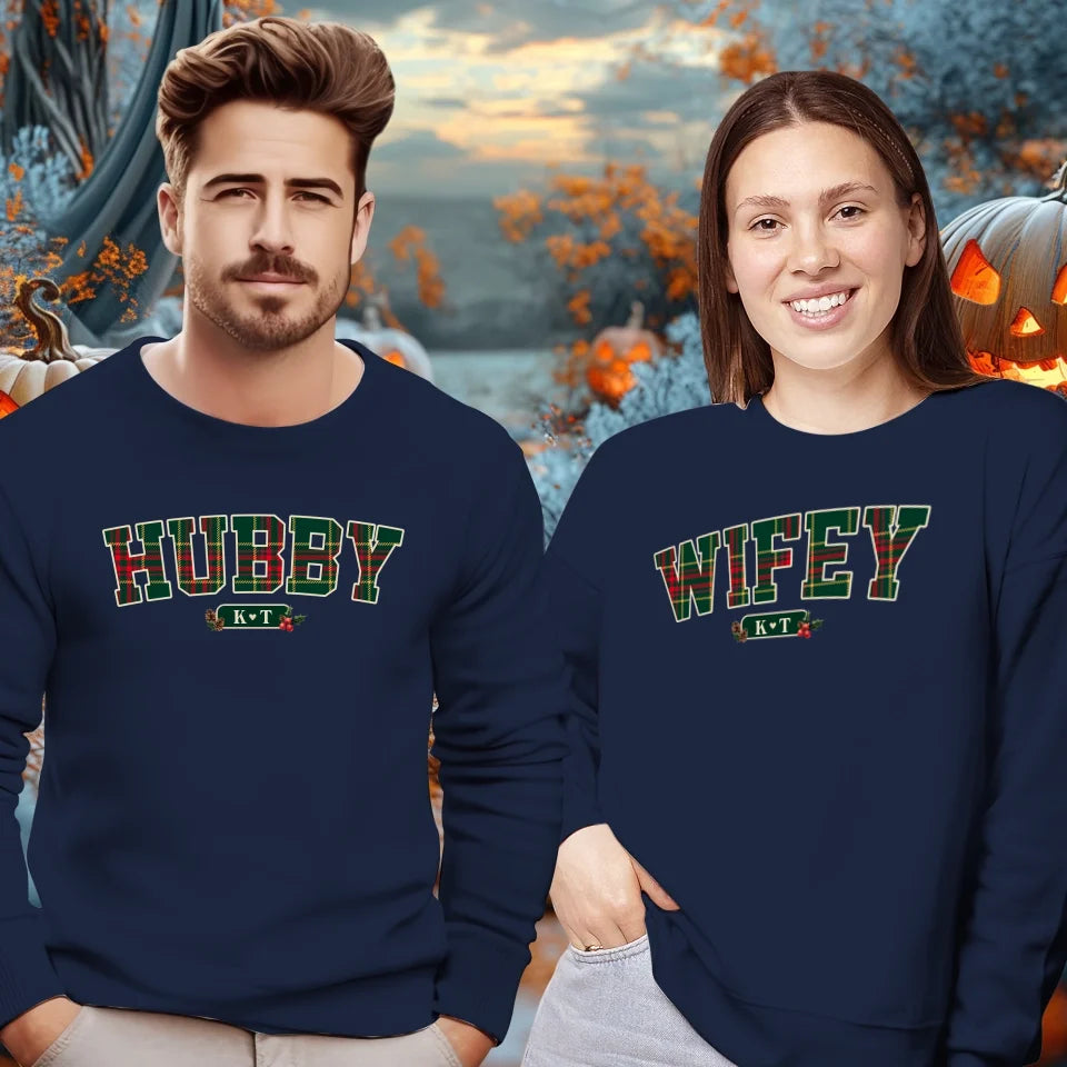 Wifey Plaid - Custom Name - Personalized Gift For Couples - Unisex Sweater