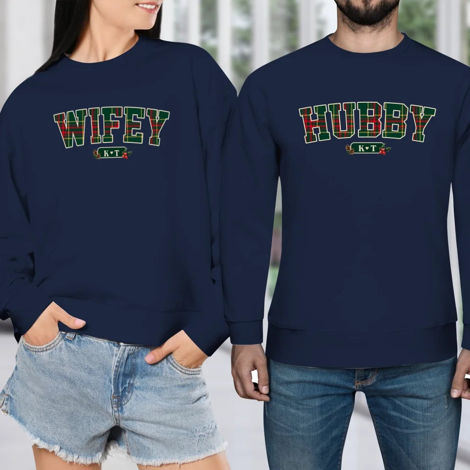 Wifey Plaid - Custom Name - Personalized Gift For Couples - Unisex Sweater