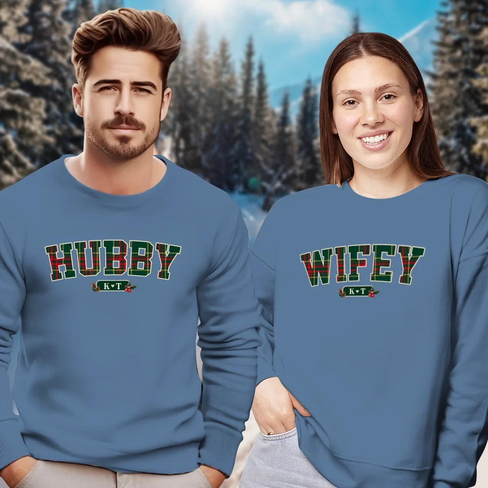 Wifey Plaid - Custom Name - Personalized Gift For Couples - Unisex Sweater