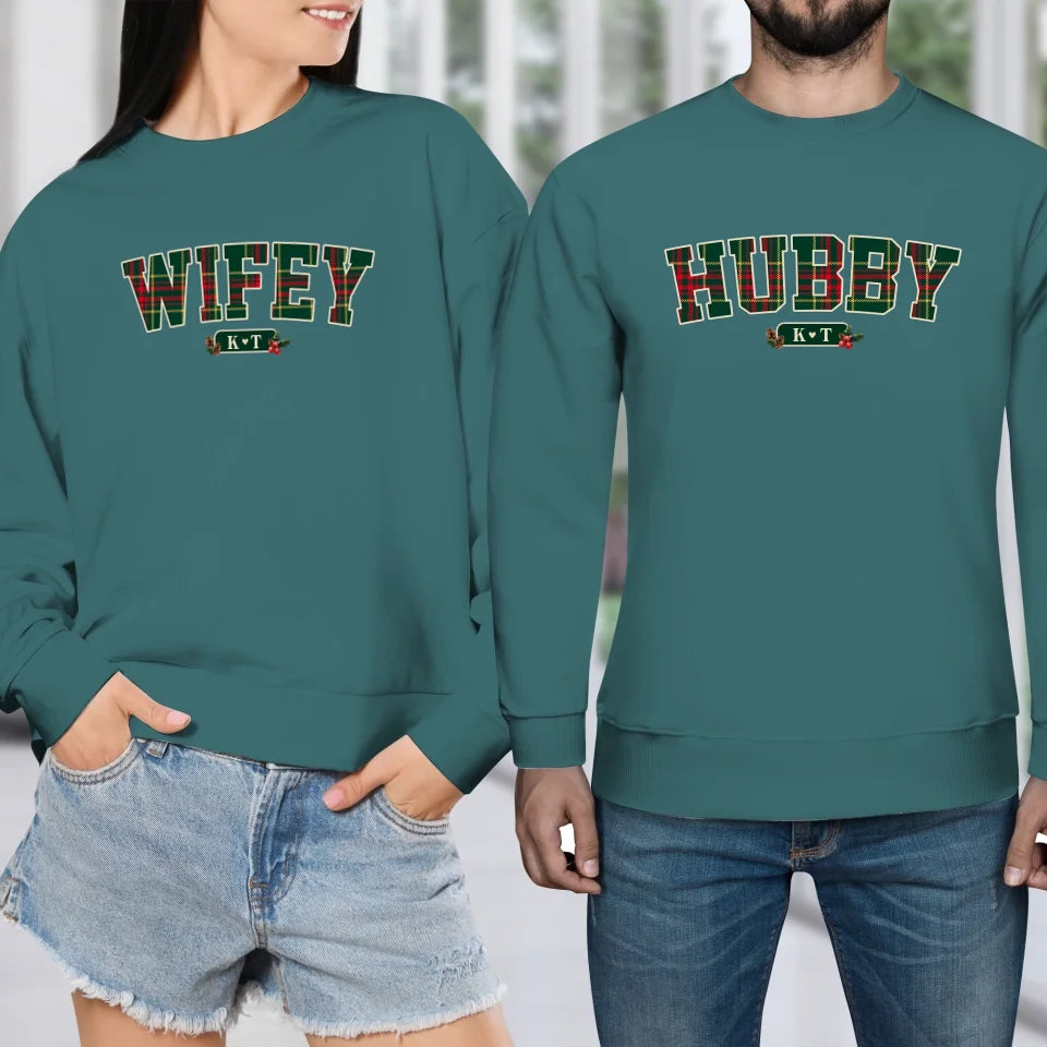 Wifey Plaid - Custom Name - Personalized Gift For Couples - Unisex Sweater