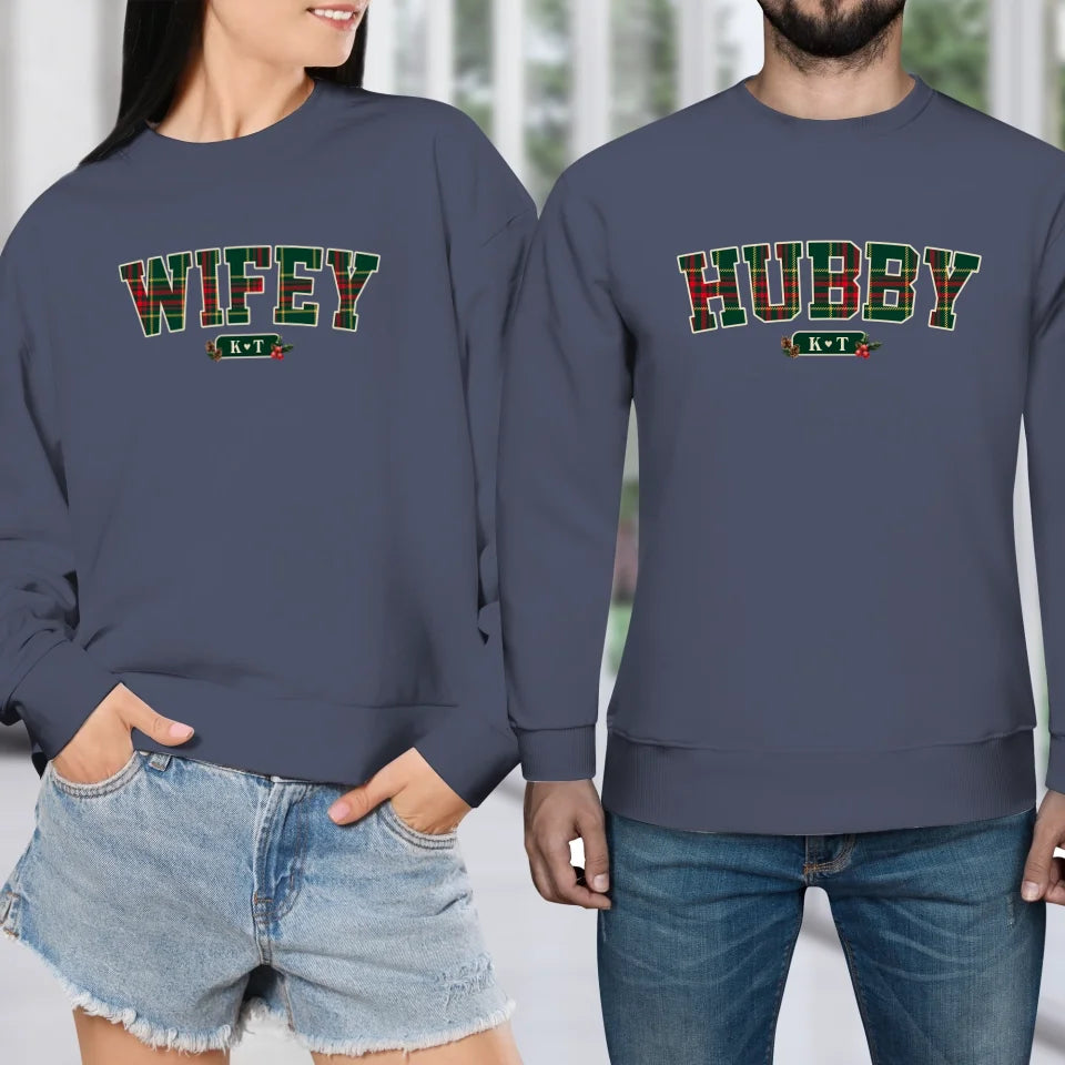 Wifey Plaid - Custom Name - Personalized Gift For Couples - Unisex Sweater