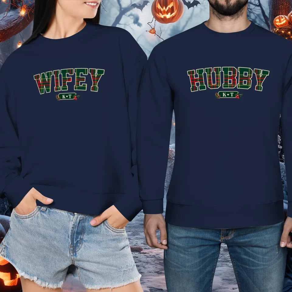 Wifey Plaid - Custom Name - Personalized Gift For Couples - Unisex Sweater