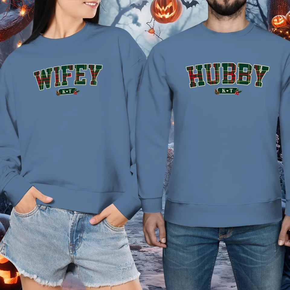 Wifey Plaid - Custom Name - Personalized Gift For Couples - Unisex Sweater