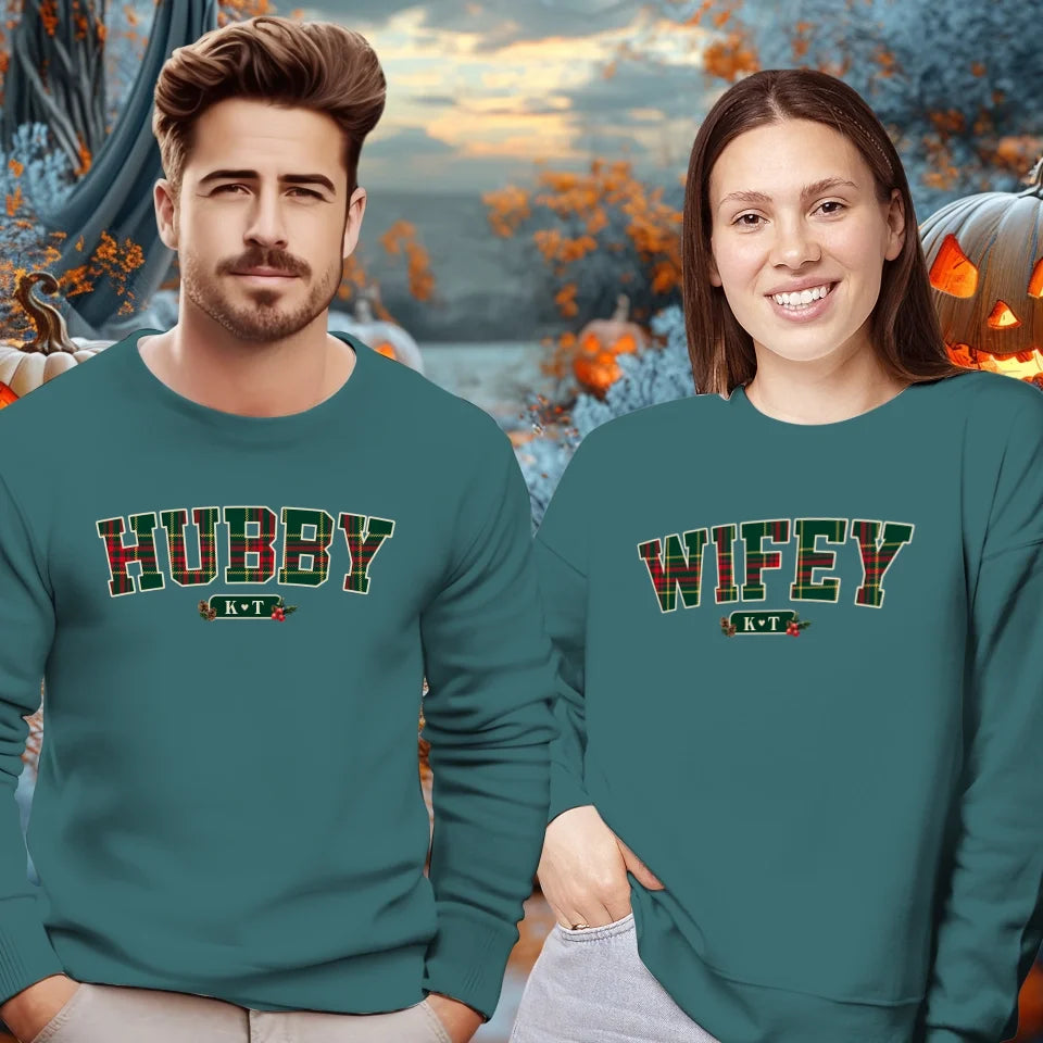 Wifey Plaid - Custom Name - Personalized Gift For Couples - Unisex Sweater