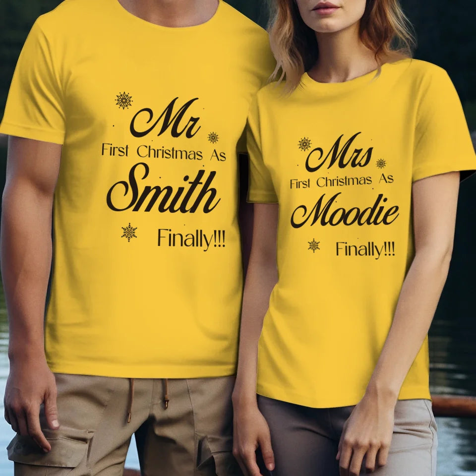 Our First Christmas - Custom Name - Personalized Gift For Couples - Unisex T-Shirt