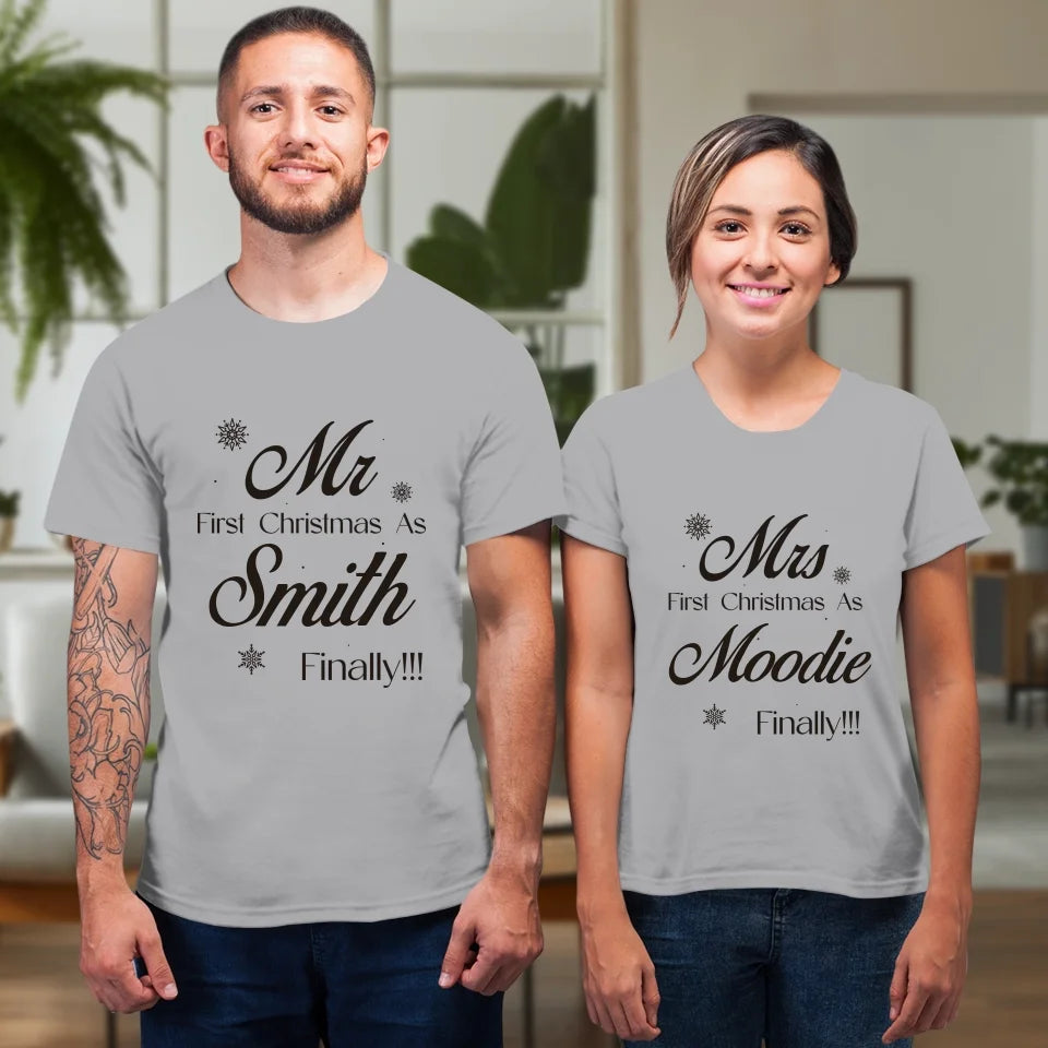 Our First Christmas - Custom Name - Personalized Gift For Couples - Unisex T-Shirt