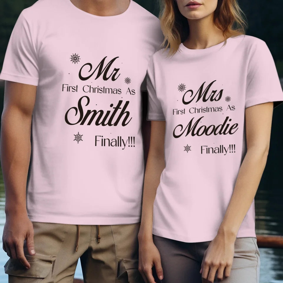 Our First Christmas - Custom Name - Personalized Gift For Couples - Unisex T-Shirt