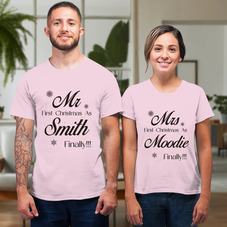 Our First Christmas - Custom Name - Personalized Gift For Couples - Unisex T-Shirt