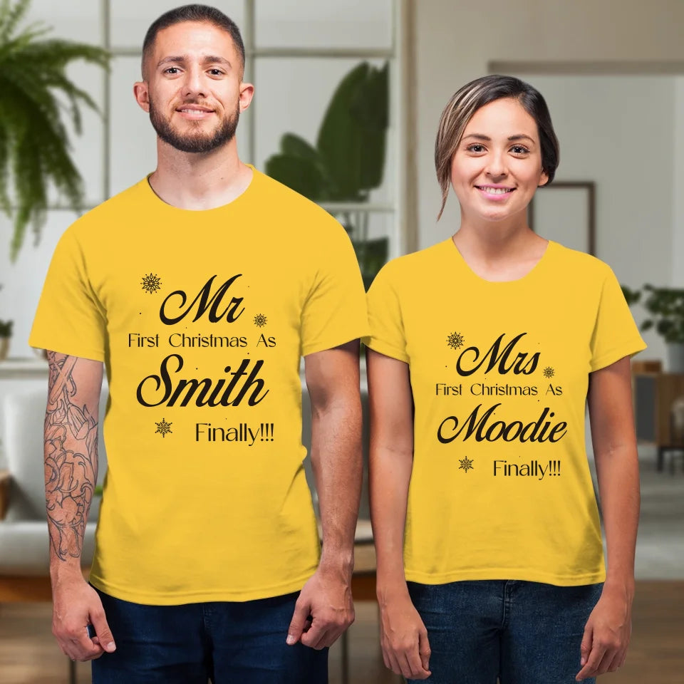 Our First Christmas - Custom Name - Personalized Gift For Couples - Unisex T-Shirt