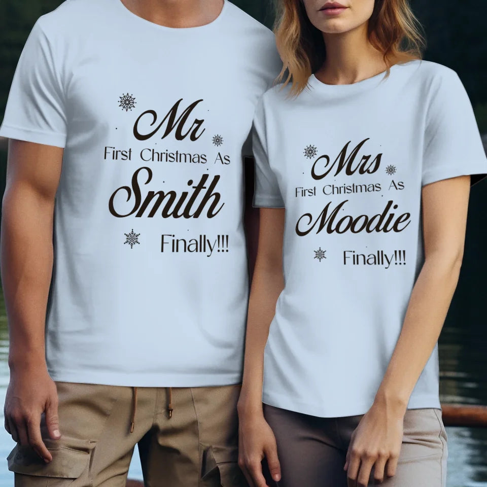 Our First Christmas - Custom Name - Personalized Gift For Couples - Unisex T-Shirt