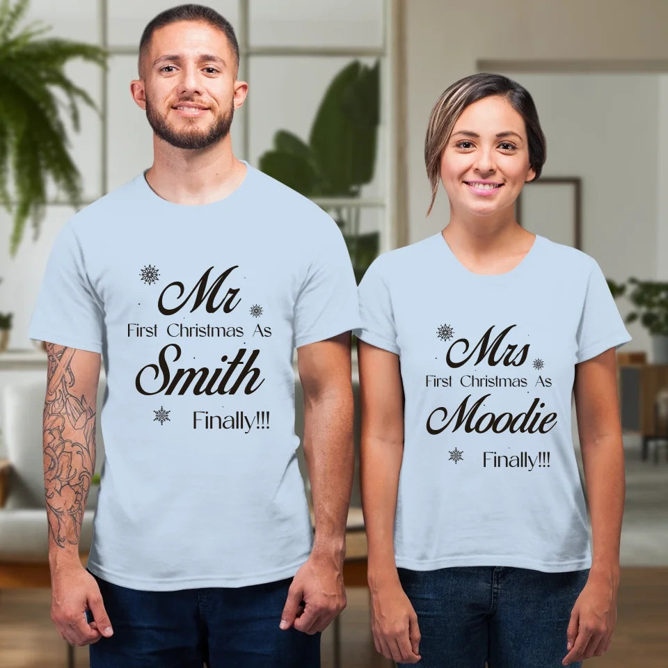 Our First Christmas - Custom Name - Personalized Gift For Couples - Unisex T-Shirt