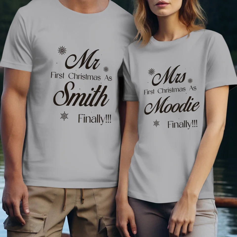 Our First Christmas - Custom Name - Personalized Gift For Couples - Unisex T-Shirt