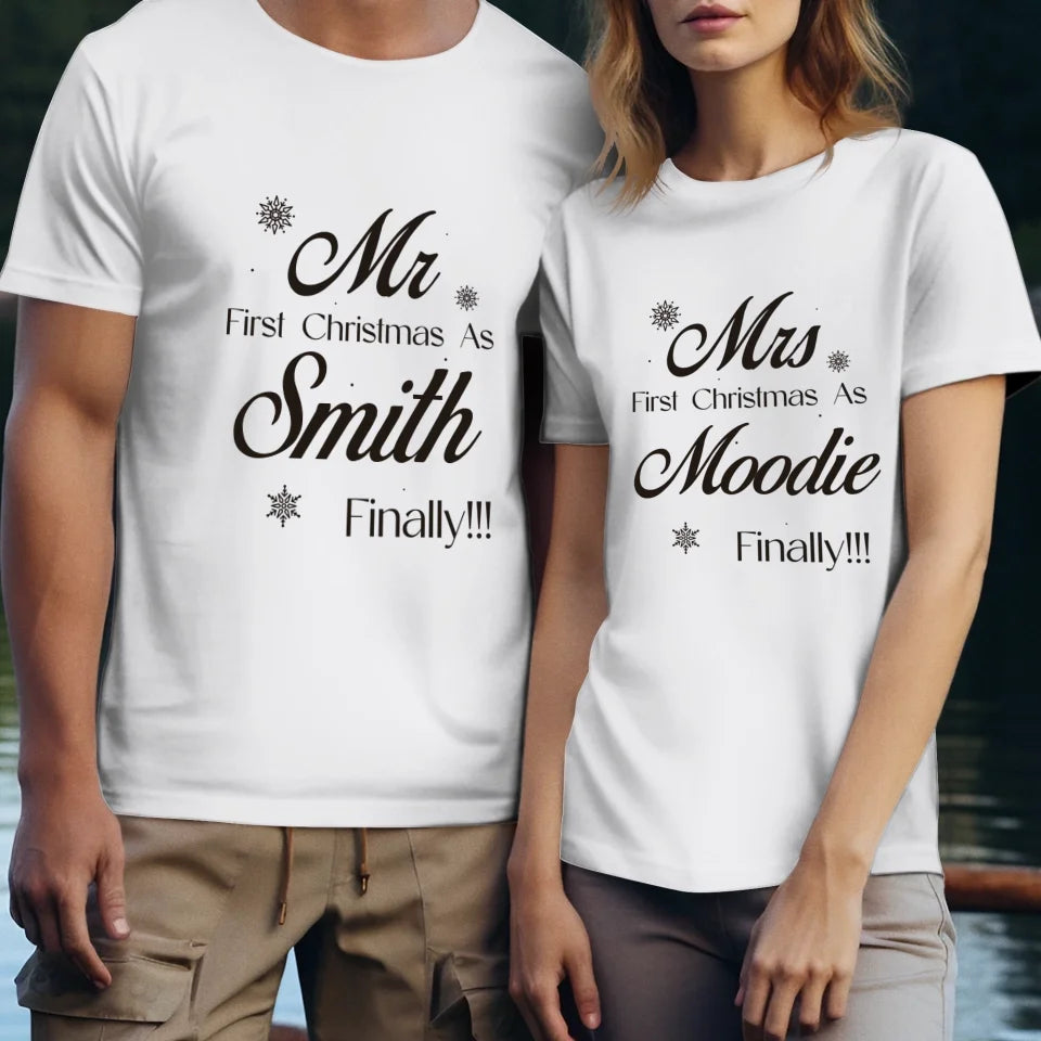 Our First Christmas - Custom Name - Personalized Gift For Couples - Unisex T-Shirt