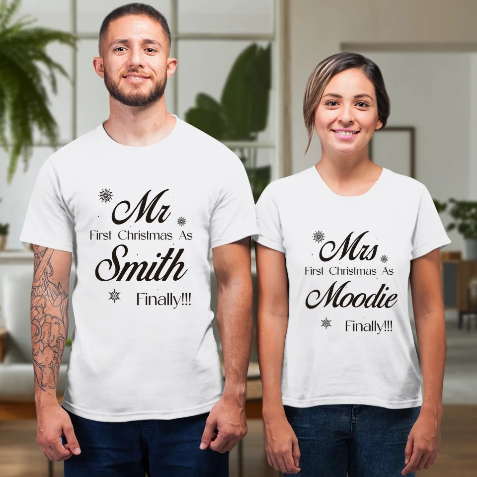 Our First Christmas - Custom Name - Personalized Gift For Couples - Unisex T-Shirt