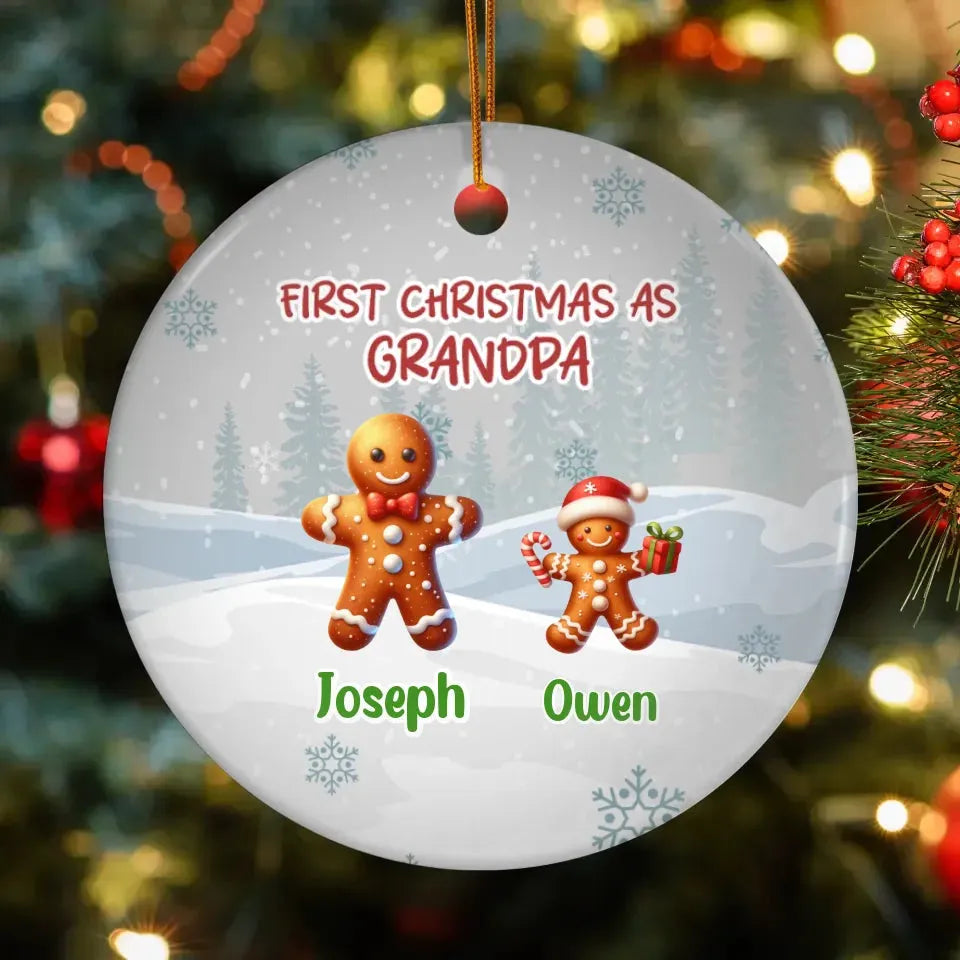 First Christmas As Grandpa With Gingerbread - Personalized Gift For Grandpa - Ornament