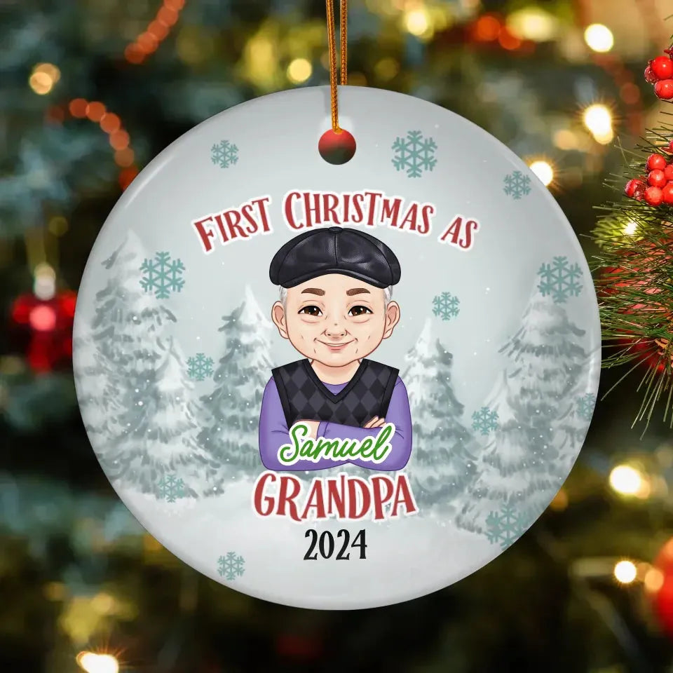 First Christmas As Grandpa With Snowflakes - Personalized Gift For Grandpa - Ornament