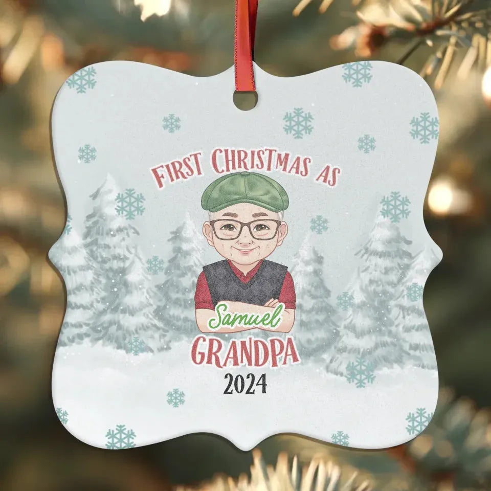 First Christmas As Grandpa With Snowflakes - Personalized Gift For Grandpa - Ornament