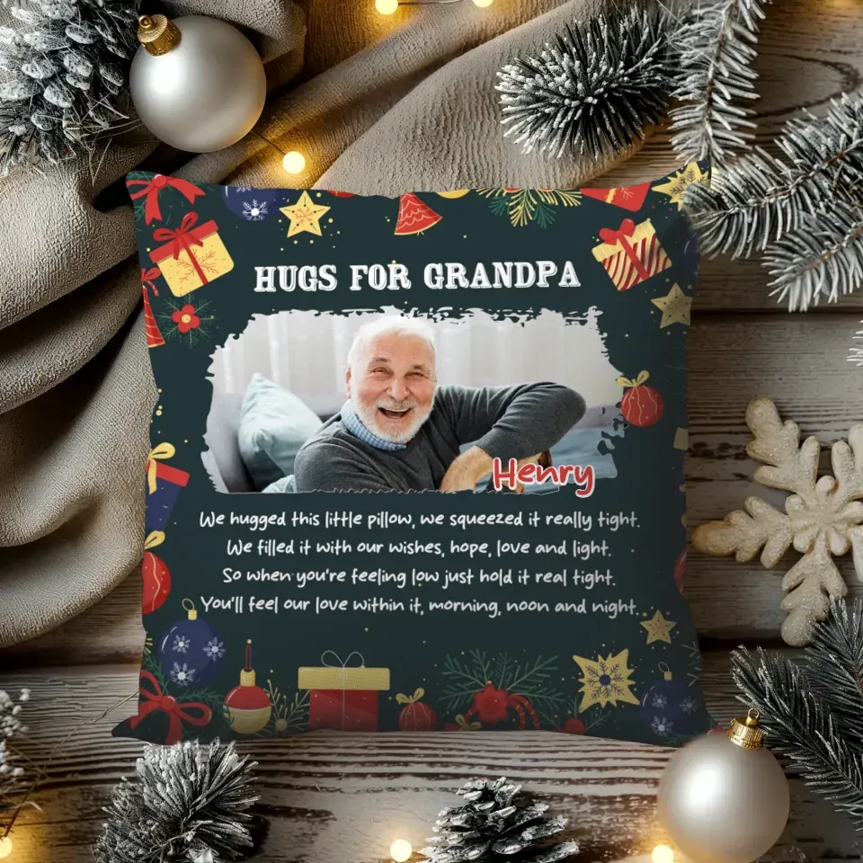 Hugs For Grandpa Christmas - Personalized Gift For Grandpa - Pillow