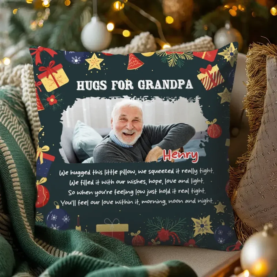 Hugs For Grandpa Christmas - Personalized Gift For Grandpa - Pillow