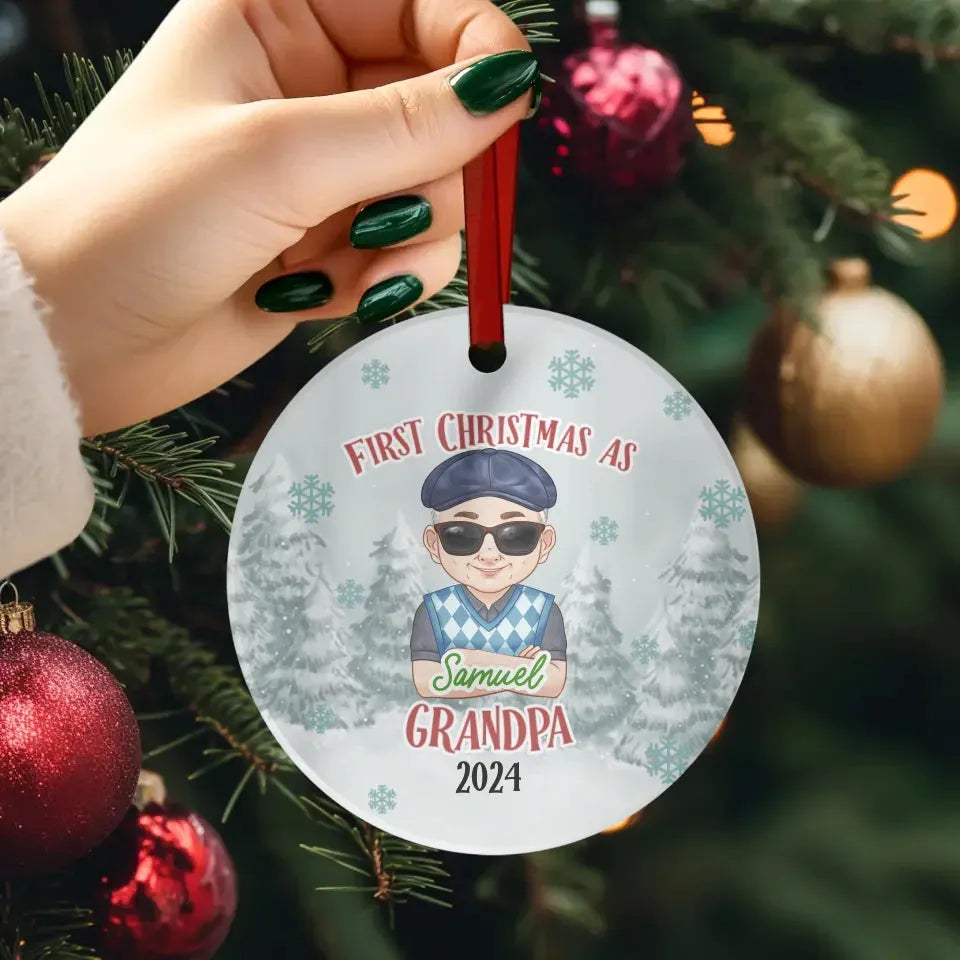 First Christmas As Grandpa With Snowflakes - Personalized Gift For Grandpa - Ornament