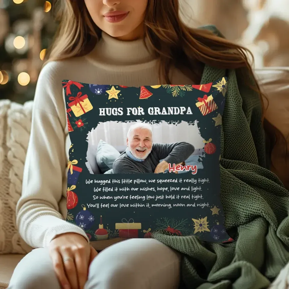 Hugs For Grandpa Christmas - Personalized Gift For Grandpa - Pillow