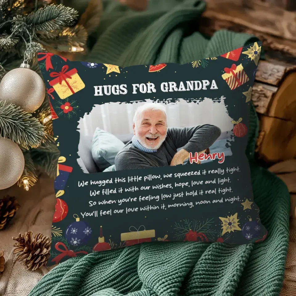 Hugs For Grandpa Christmas - Personalized Gift For Grandpa - Pillow