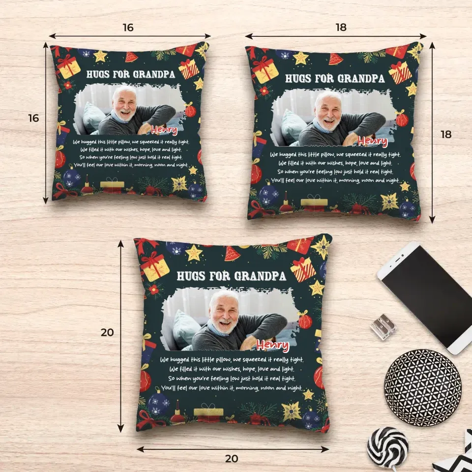 Hugs For Grandpa Christmas - Personalized Gift For Grandpa - Pillow