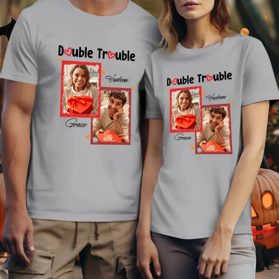 Double Trouble With Frames Photo - Personalized Gifts For Couple - Unisex T-Shirt