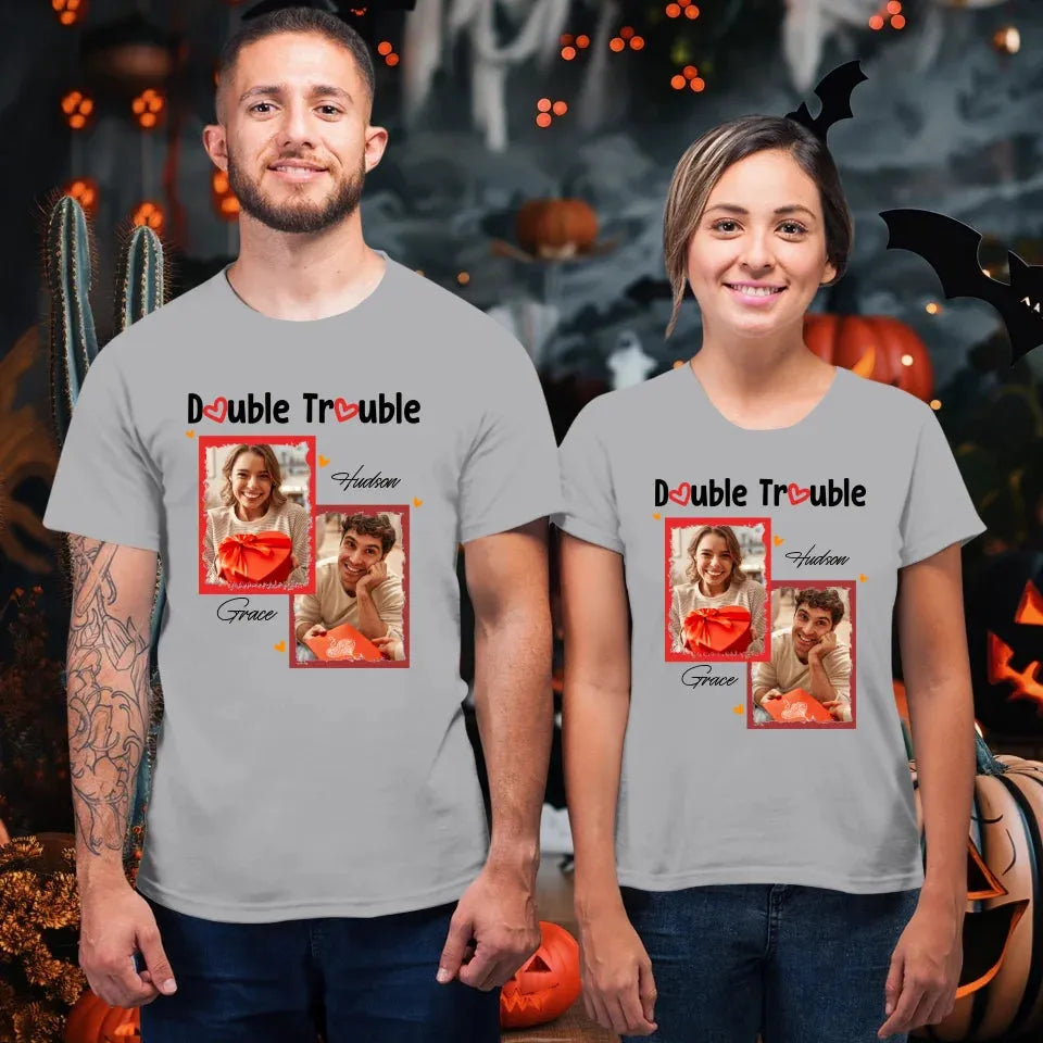 Double Trouble With Frames Photo - Personalized Gifts For Couple - Unisex T-Shirt