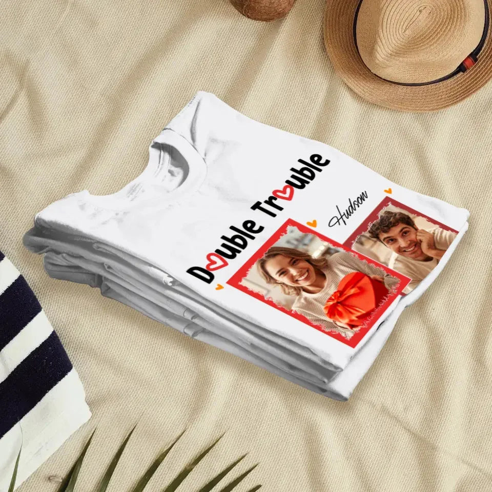 Double Trouble With Frames Photo - Personalized Gifts For Couple - Unisex T-Shirt