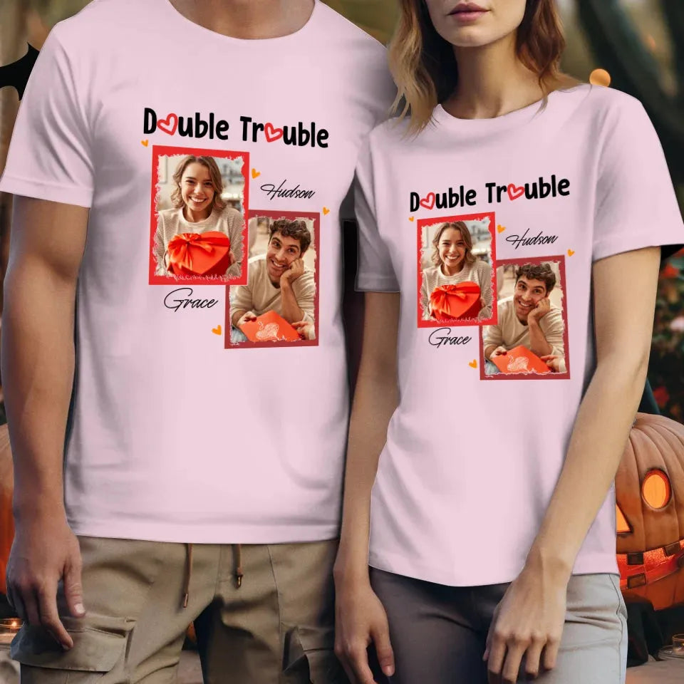 Double Trouble With Frames Photo - Personalized Gifts For Couple - Unisex T-Shirt